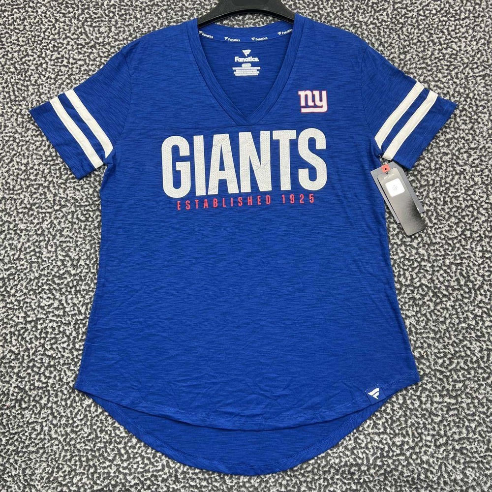 New York Giants Shirt Women Medium Blue Fanatics Short Sleeve V-Neck New M